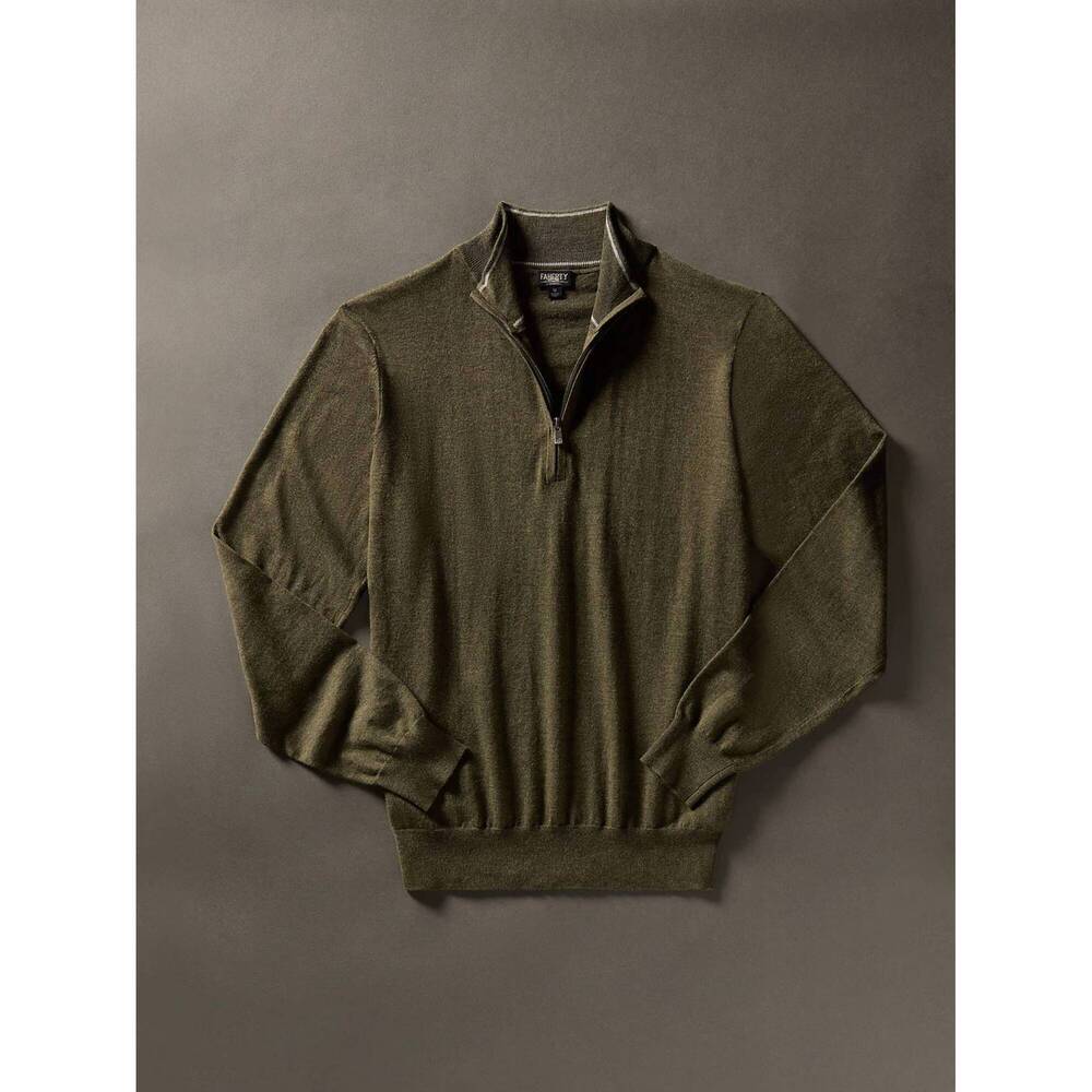 NEW FAHERTY men's movement quarter zip sweater in olive ridge heather